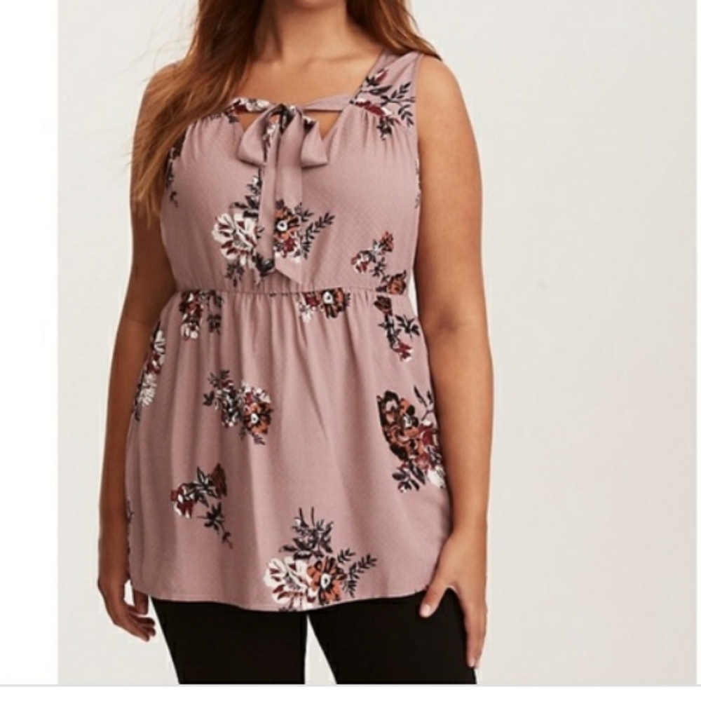 Torrid Floral Tie Neck Peplum Top
